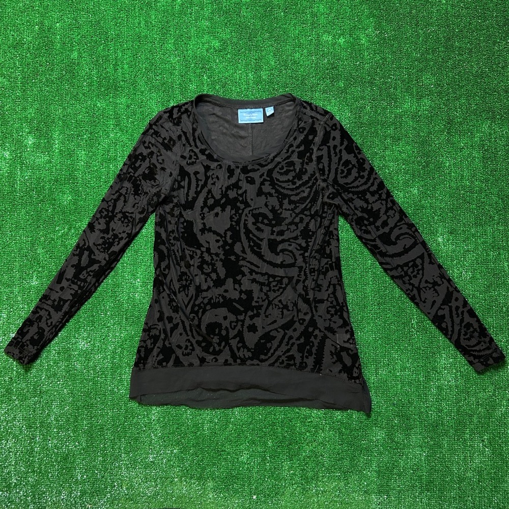 Simply Vera Vera Wang Burnout Velvet Paisley Mesh Top Black XS